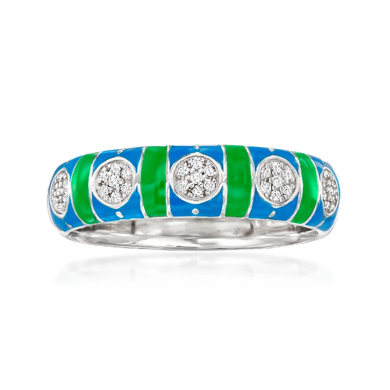 engagement rings with lab-grown diamonds -Ross-Simons Diamond Ring With Blue and Green Enamel in Sterling Silver