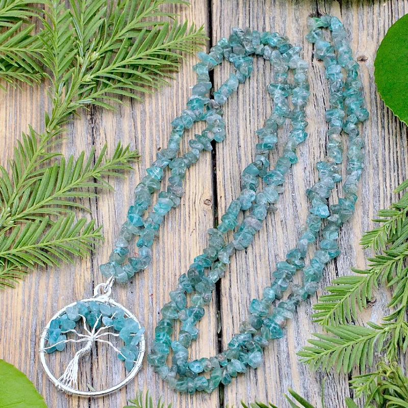 modern style necklaces -Apatite Chip Necklace with Aquamarine Tree of Life Pendant