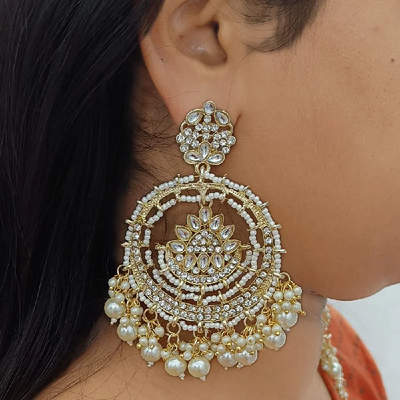 hoop earrings for casual wear -Gehana Mahal Gold Plated Kundan And Pearl Dangler Earrings