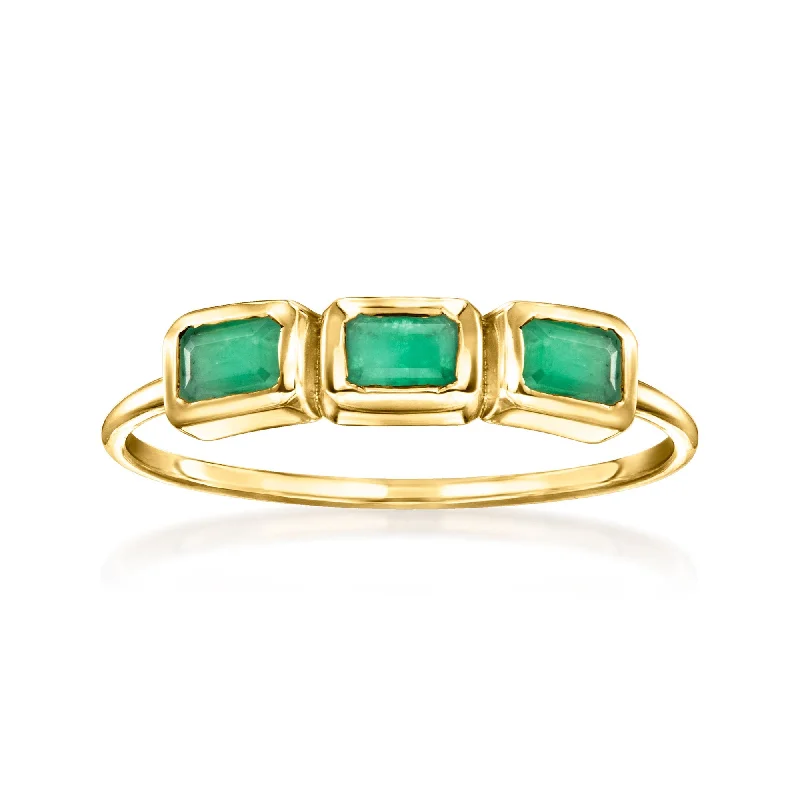 eco-friendly vintage engagement rings -RS Pure by Ross-Simons Emerald 3-Stone Ring in 14kt Yellow Gold