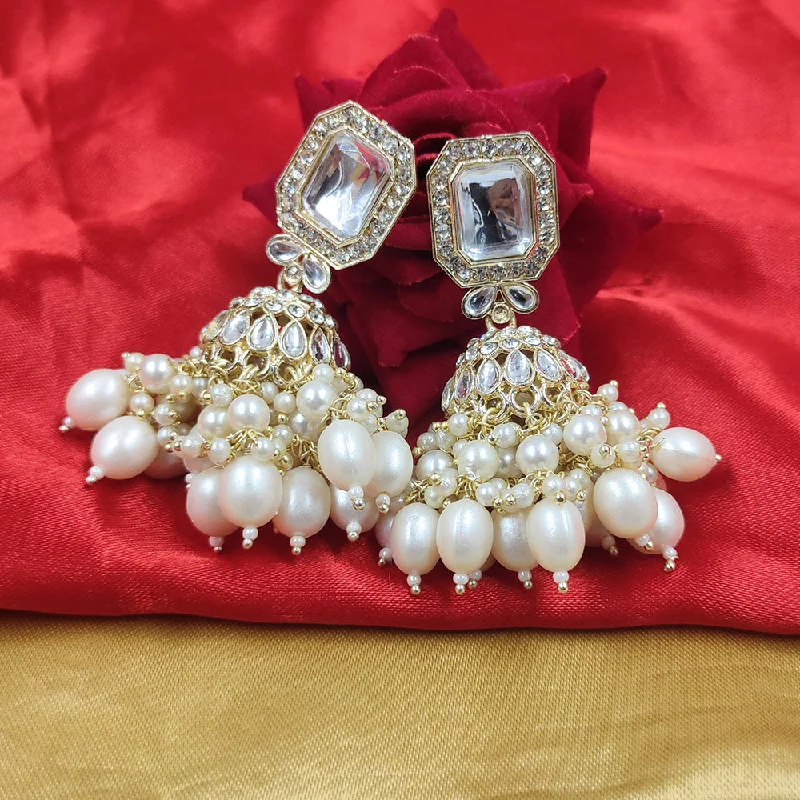 fun and colorful earrings -Gehana Mahal Gold Crystal Stone And Beads Jhumki Earrings