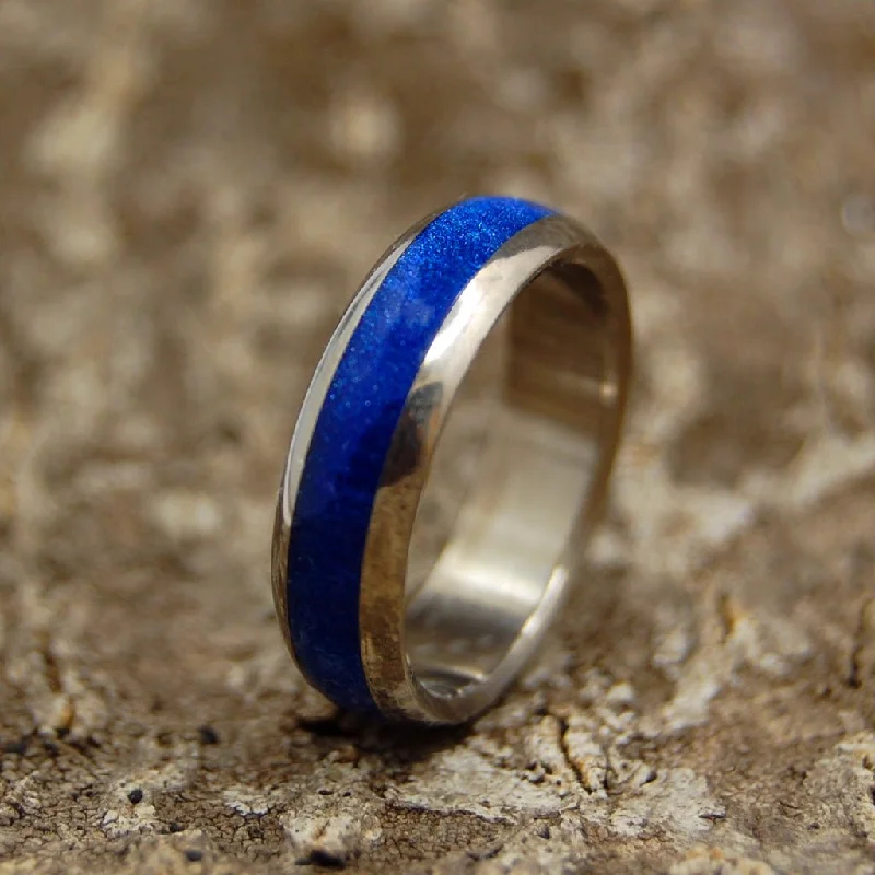 matching engagement rings -Sparkling Sapphire Sea Dome | Men's Blue Resin & Titanium Wedding Ring