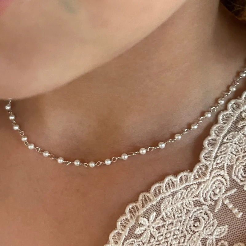 women’s necklace jewelry -‚Pearl‚ rosary choker | 925 silver