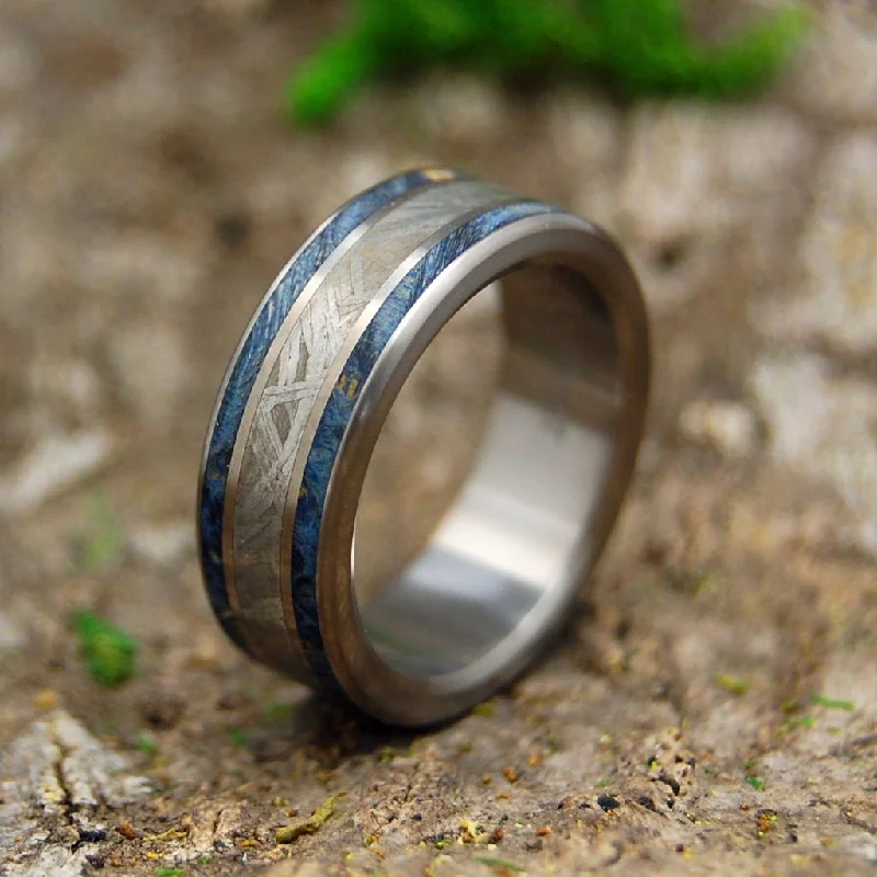 rose gold rings for women -When A Tree Meets Meteorite | Men's Meteorite & Wood Wedding Ring