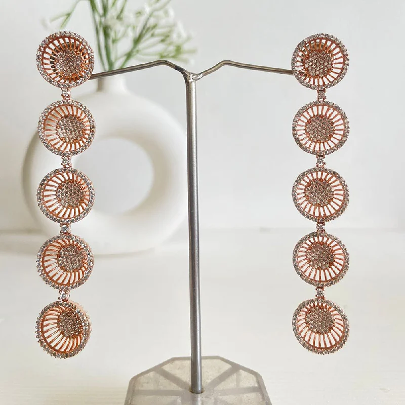 fashionable dangly earrings -Shagna Rose Gold Plated AD Stone Dangler Earrings