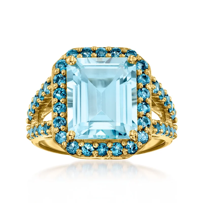 unique designer engagement rings -Ross-Simons Sky Blue Topaz and London Blue Topaz Ring in 18kt Gold Over Sterling