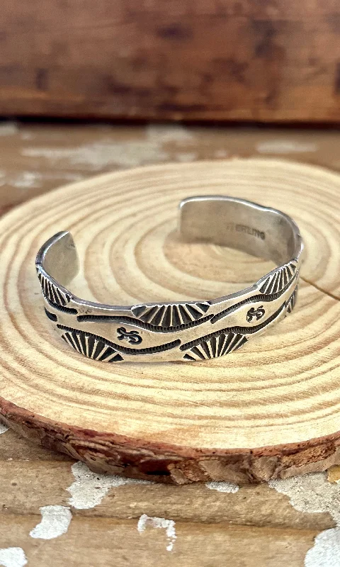 women’s casual bracelets -SILVER RIVER Sterling Silver Overlay Lizard Hopi Style Cuff 32g