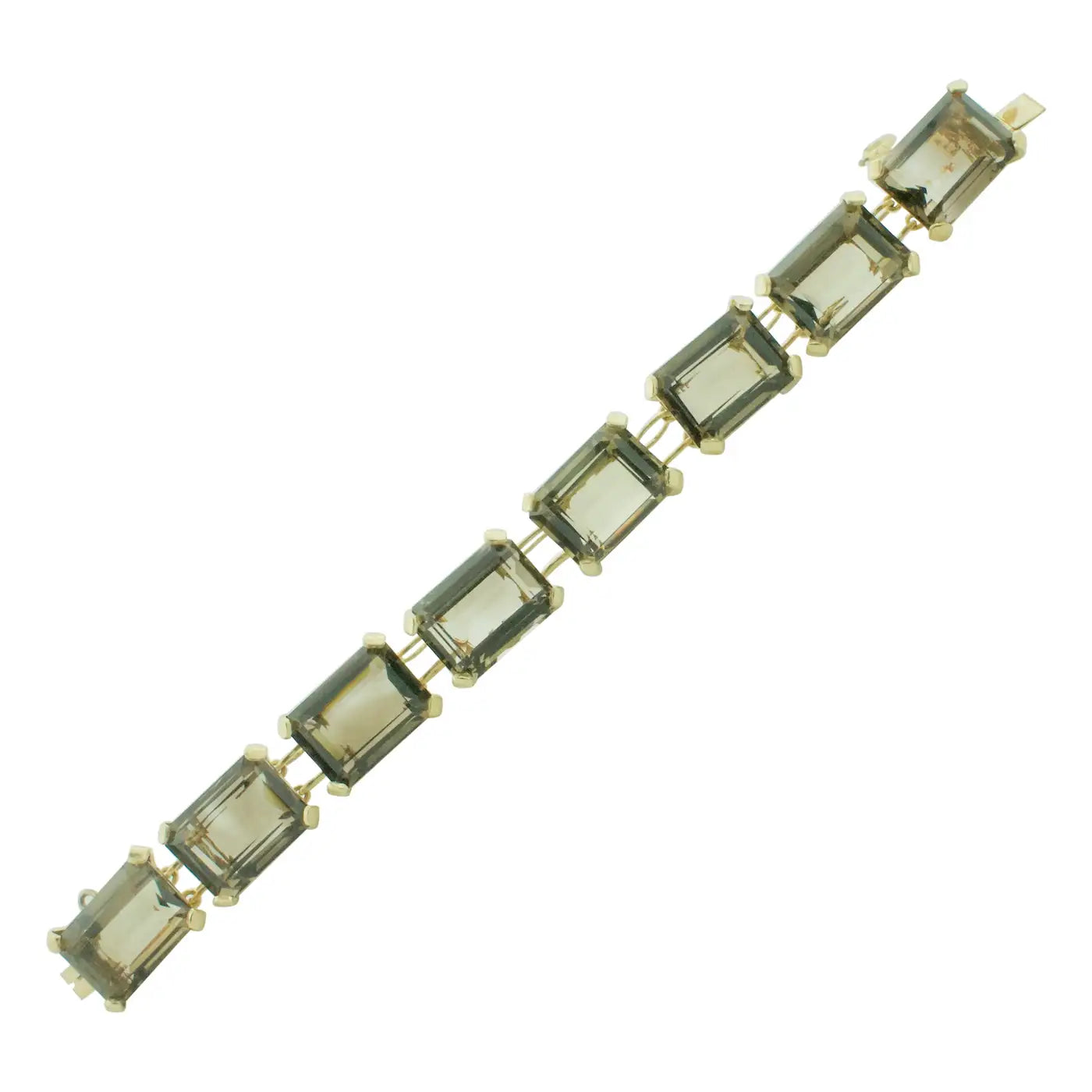 trendy charm bracelets -110.00 Carats Smokey Quartz Tennis Bracelet in Yellow Gold