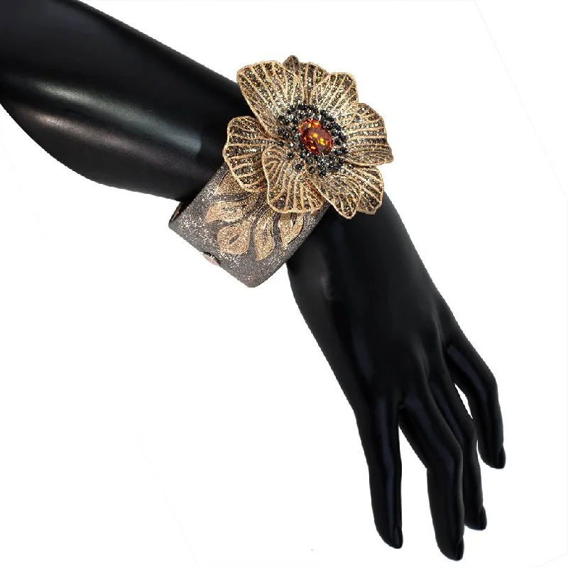 cute charm bracelets -Gold Coronaria Cuff Bracelet with Garnet & Diamonds