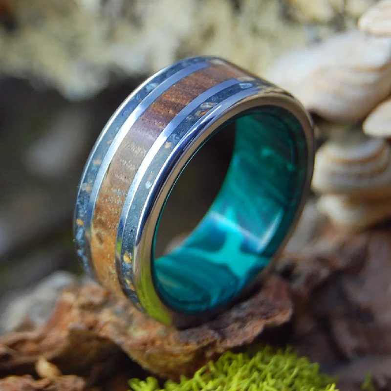 large stone engagement rings -Bring Iceland Home Ii | Men's Lava, Malachite Stone, Golden Box Elder & Titanium Wedding Ring