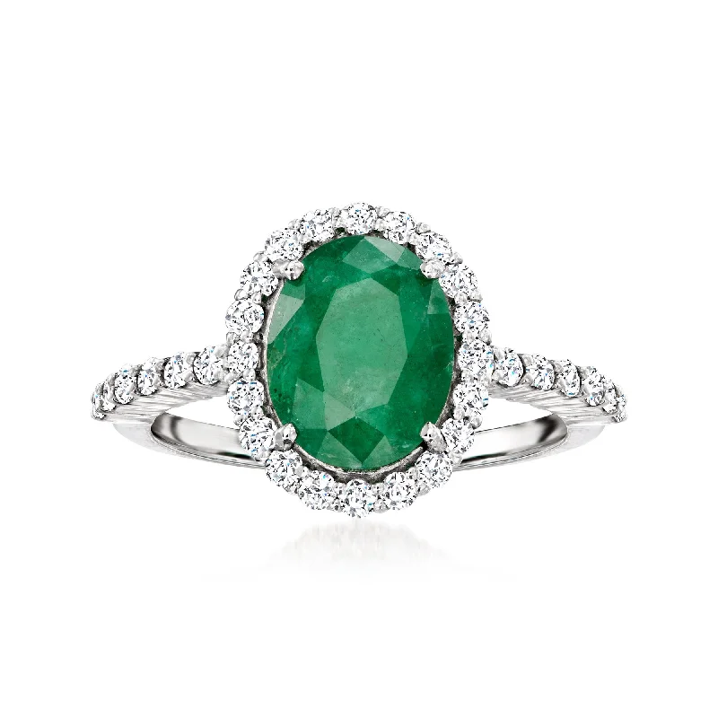 engagement rings with halo design -Ross-Simons Emerald and . Diamond Ring in 14kt White Gold