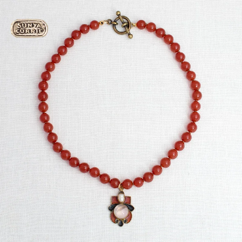 men’s chain necklaces -Enamel necklace with Carnelian beads