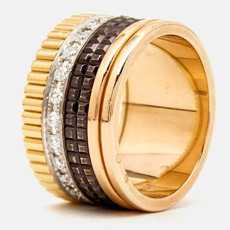 modern designer engagement rings -Boucheron Quatre Classique Diamonds Pvd 18K Three Tone Gold Ring