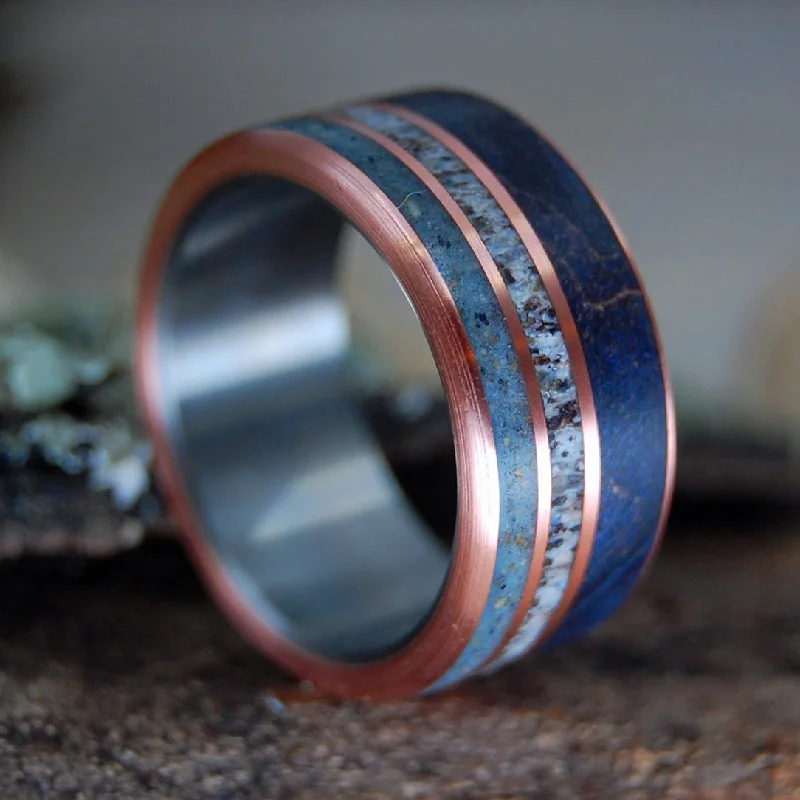 large stone engagement rings -Zadkiel | Men's Blue Maple Wood, France Beach Sand, Moose Antler & Titanium Wedding Ring