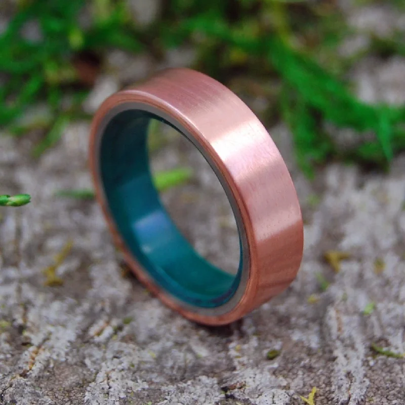 affordable promise rings -Flat Copper Moxie | Men's Jade, Copper & Titanium Wedding Ring