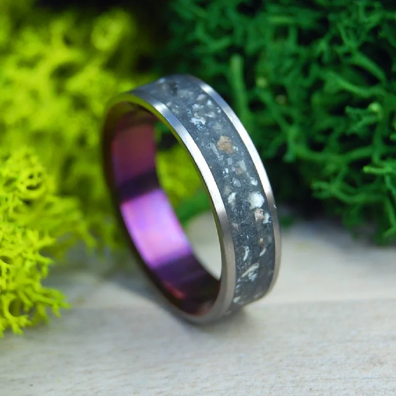 trendy women’s rings -T-Rex in Iceland | Men's Dinosaur Teeth, Icelandic Lava Beach Sand & Titanium Wedding Ring