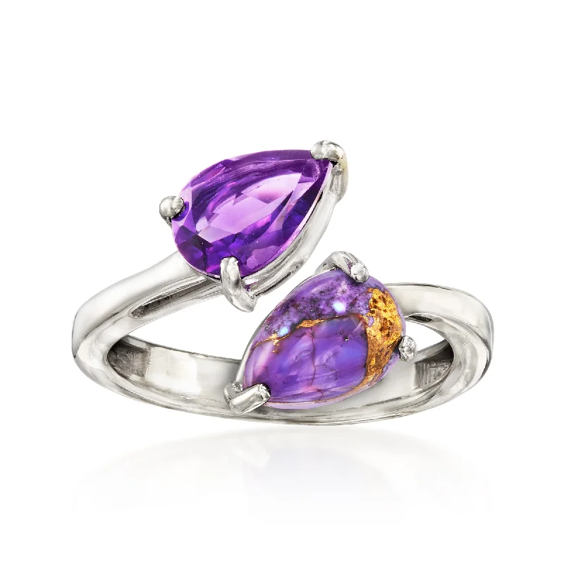 oval diamond engagement rings -Ross-Simons Purple Turquoise and Amethyst Bypass Ring in Sterling Silver