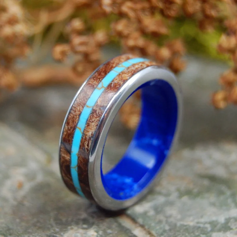 fashion rings for women -Eternity Is Here | Men's Turquoise, Spalted Maple & Titanium Wedding Ring