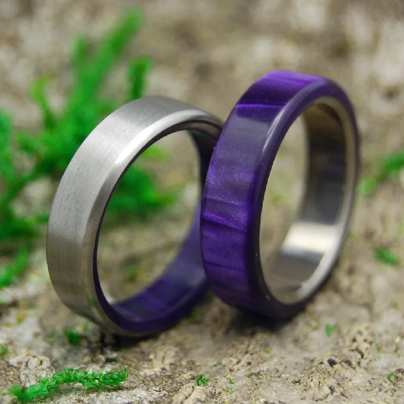 gold rings for women -Royal Swim In & Out | Purple Marbled Resin & Titanium - Unique Wedding Ring