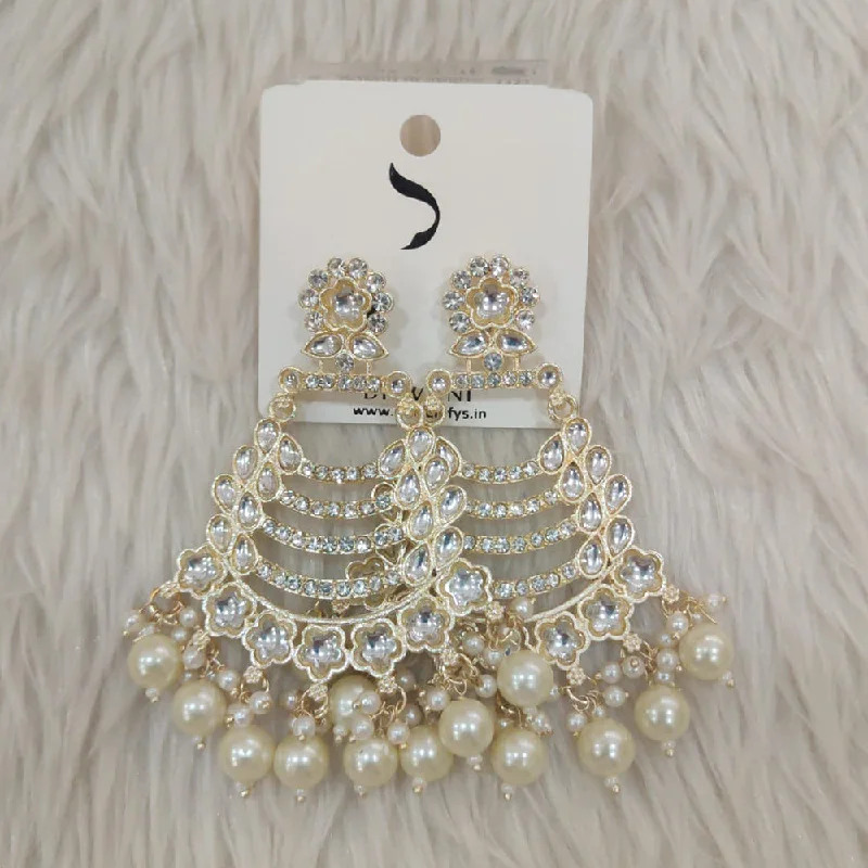 cute earrings for everyday wear -Dhwani Gold Plated Kundan And Austrian Stone Dangler Earrings