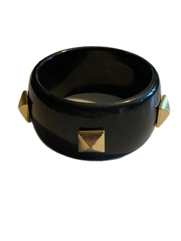 stylish gold bangles -Beveled Gold Studded Black Lucite Bangle Bracelet circa 1990s