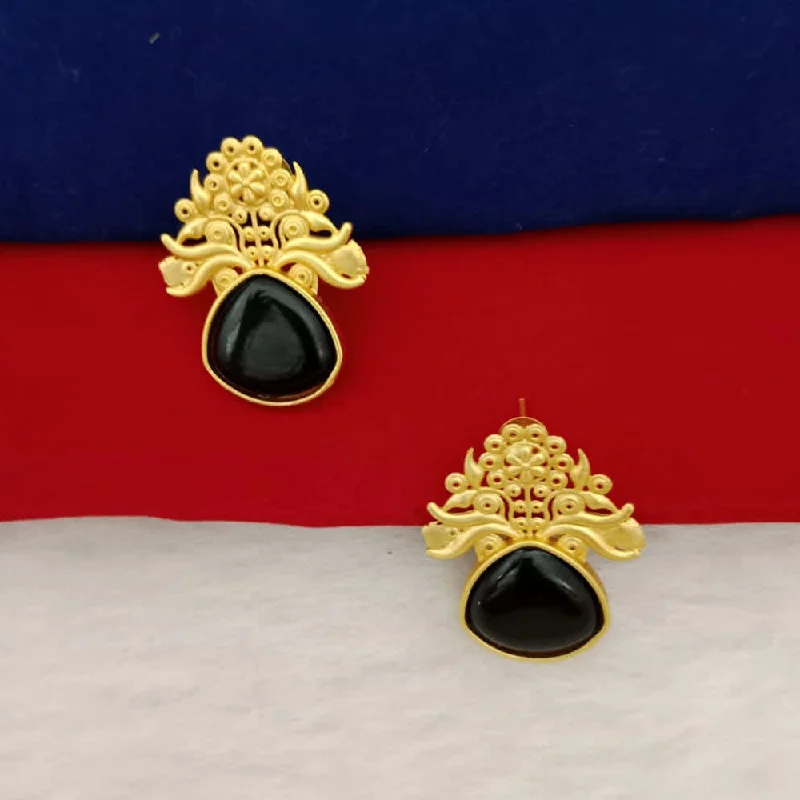 hoop earrings with gemstones -Marudhar Creations Gold Plated Matte Finish Pota Stone Stud Earrings