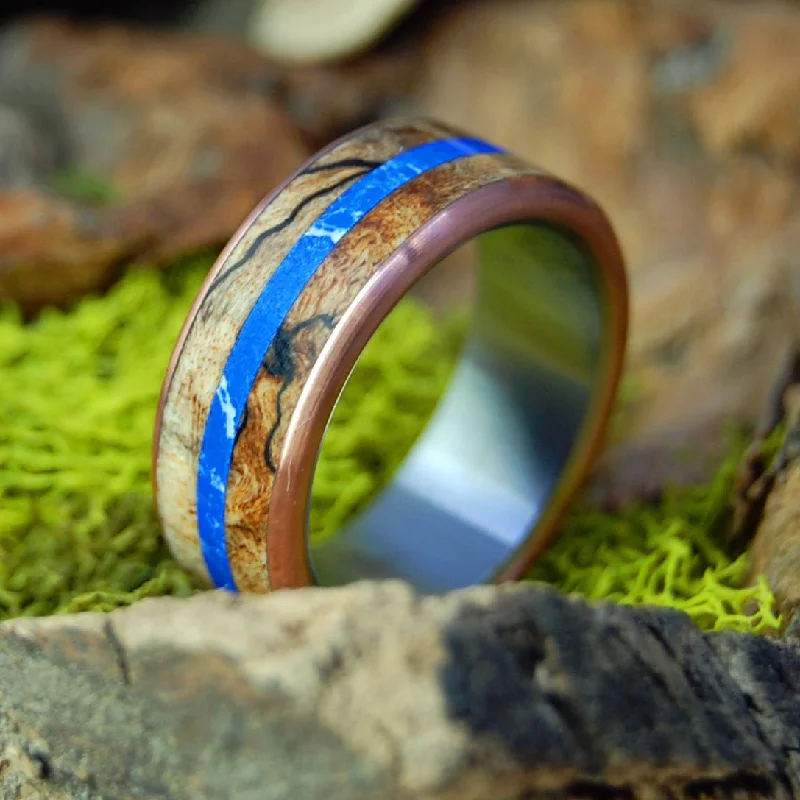 adjustable rings for women -Sodalite And Spalted | Men's Spalted Maple, Sodalite & Titanium Wedding Ring