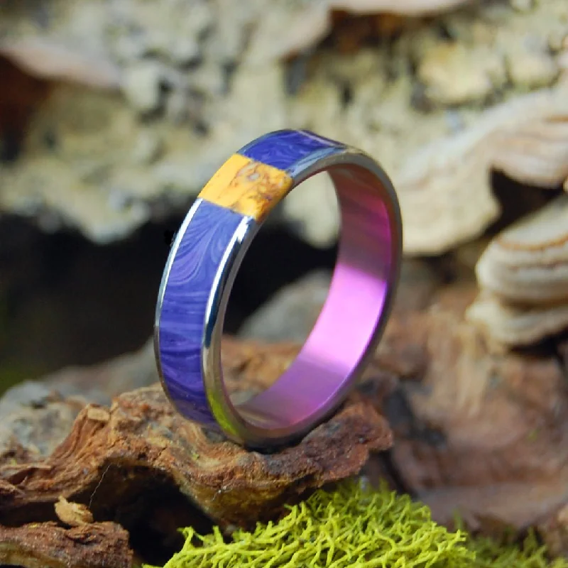 silver rings for women -Charoite Delight | Men's Purple Charoite Stone, Honey Jasper Stone & Titanium Wedding Ring