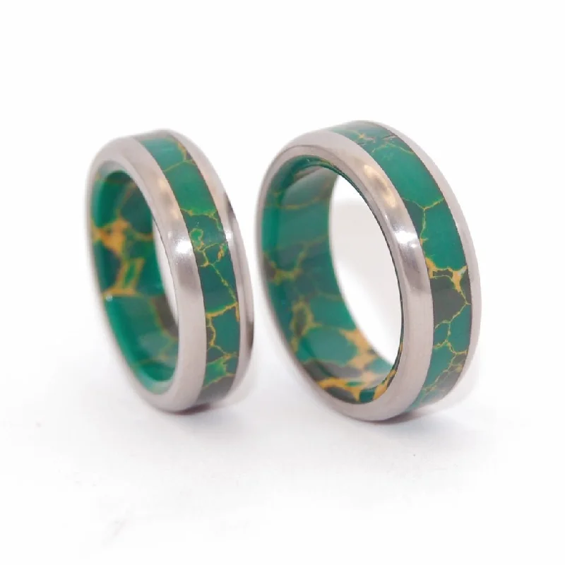 wedding rings for brides -God Of Wolves | Titanium & Jade Wedding Bands Pair