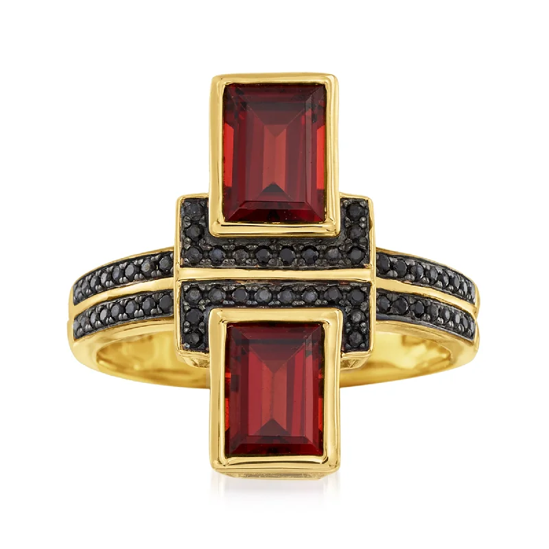 gold engagement rings with diamonds -Ross-Simons Burgundy Garnet and . Black Spinel Ring in 18kt Gold Over Sterling