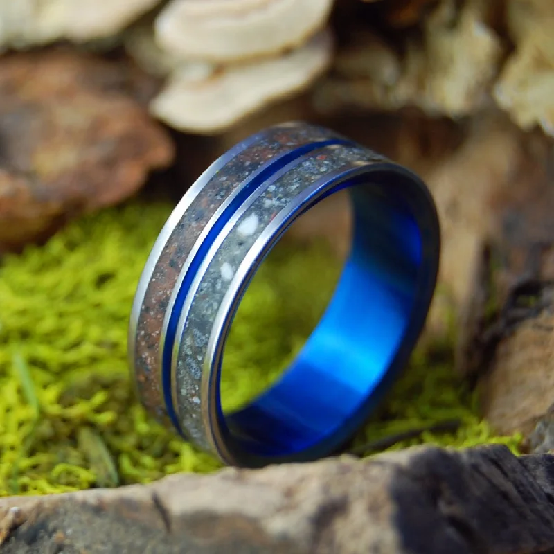 affordable wedding rings -Snow Canyon Deer Sapphire | Men's Deer Bone, Lava, Beach Sand & Titanium Wedding Ring