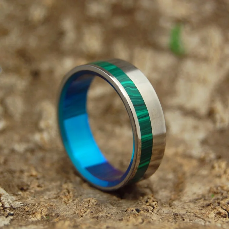 custom-designed rings -Hummingbird | Men's Malachite Stone & Titanium Wedding Ring