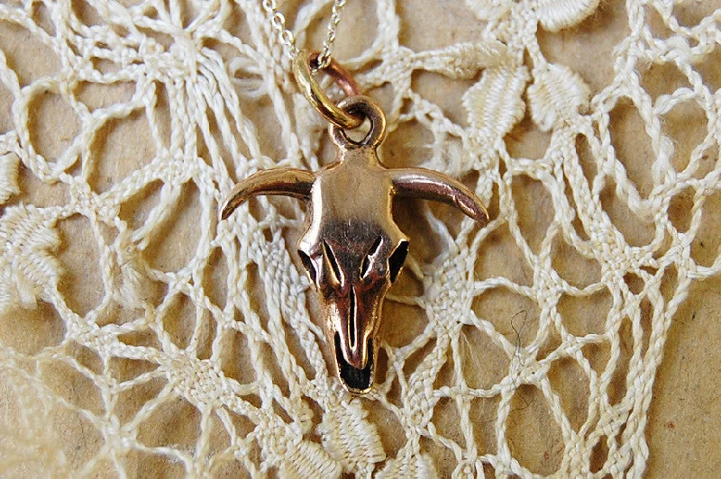 personalized necklaces for her -'Cow skull' necklace | Bronze