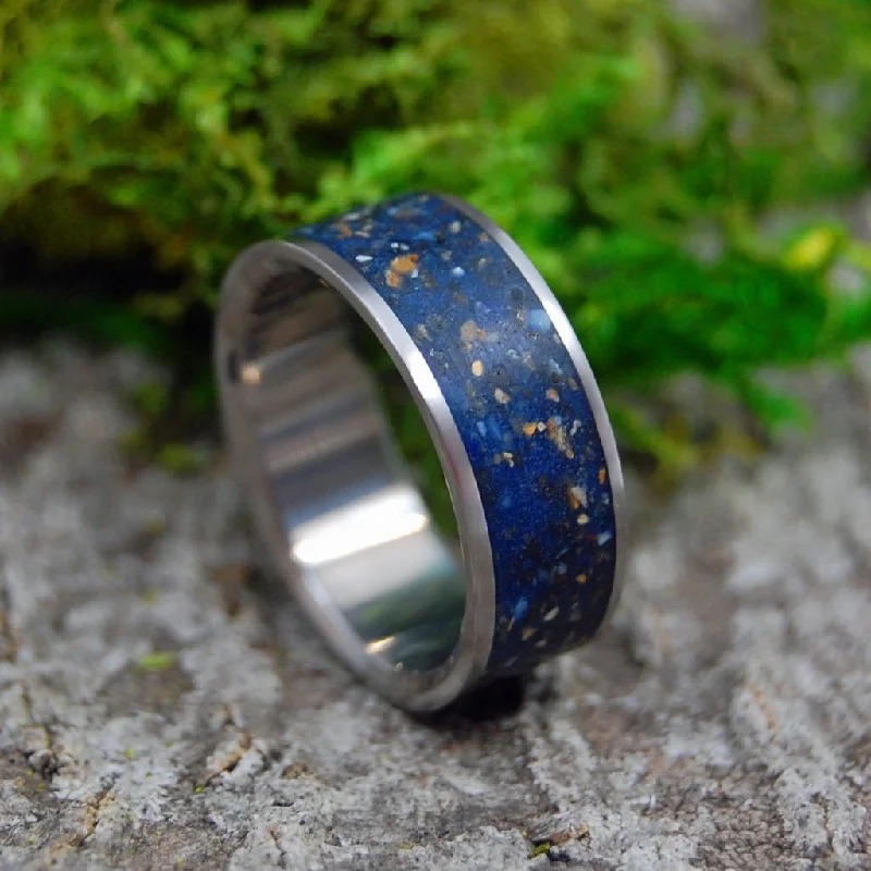 delicate rings for women -Dark Blue Beaches Of Iceland | Men's Beach Sand & Titanium Wedding Ring