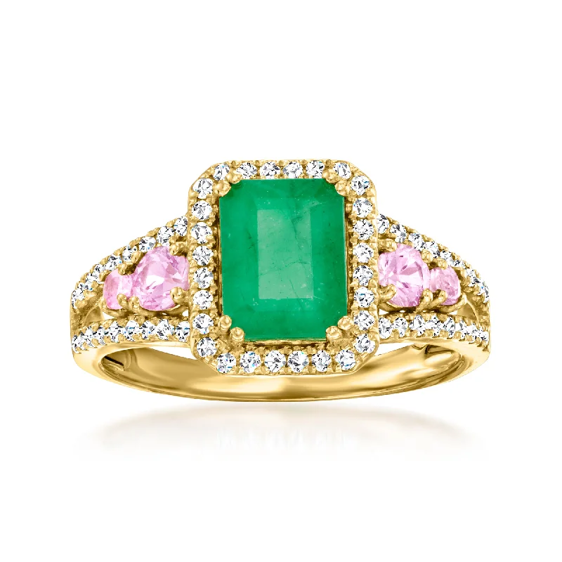 custom engagement ring designs -Ross-Simons Emerald and . Pink Sapphire Ring With . Diamonds in 14kt Yellow Gold