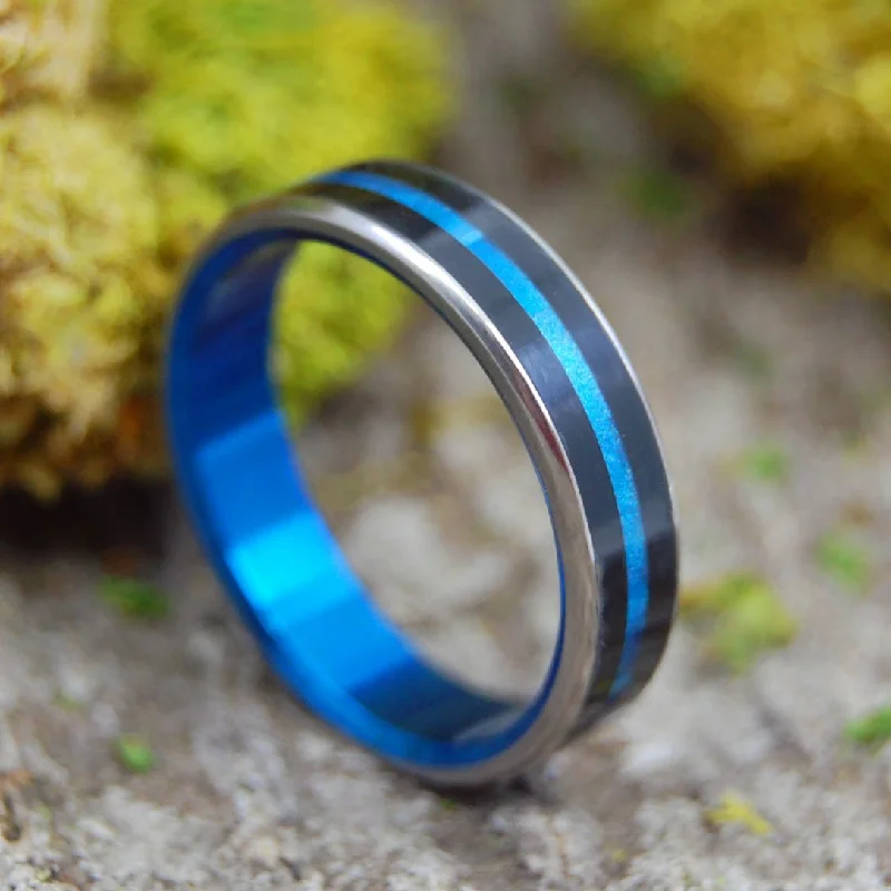 women’s signet rings -Orion | Men's Onyx Stone, Blue Resin & Titanium Wedding Ring