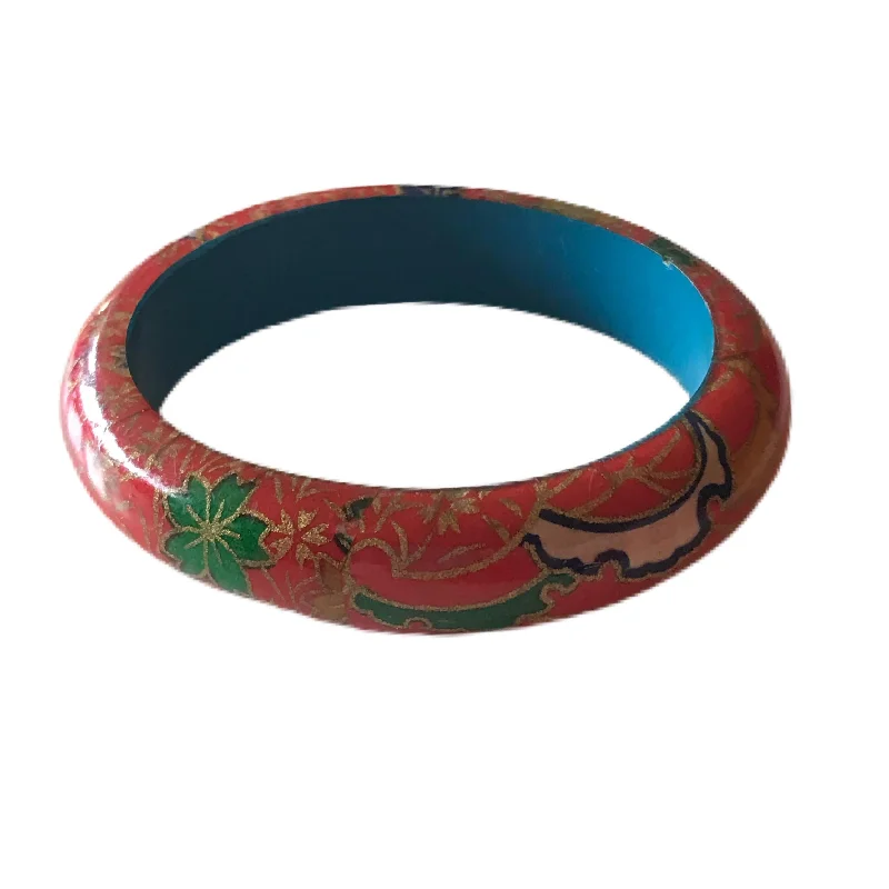 simple bangles for women -Chinoiserie Wooden Bangle Bracelet circa 1980s