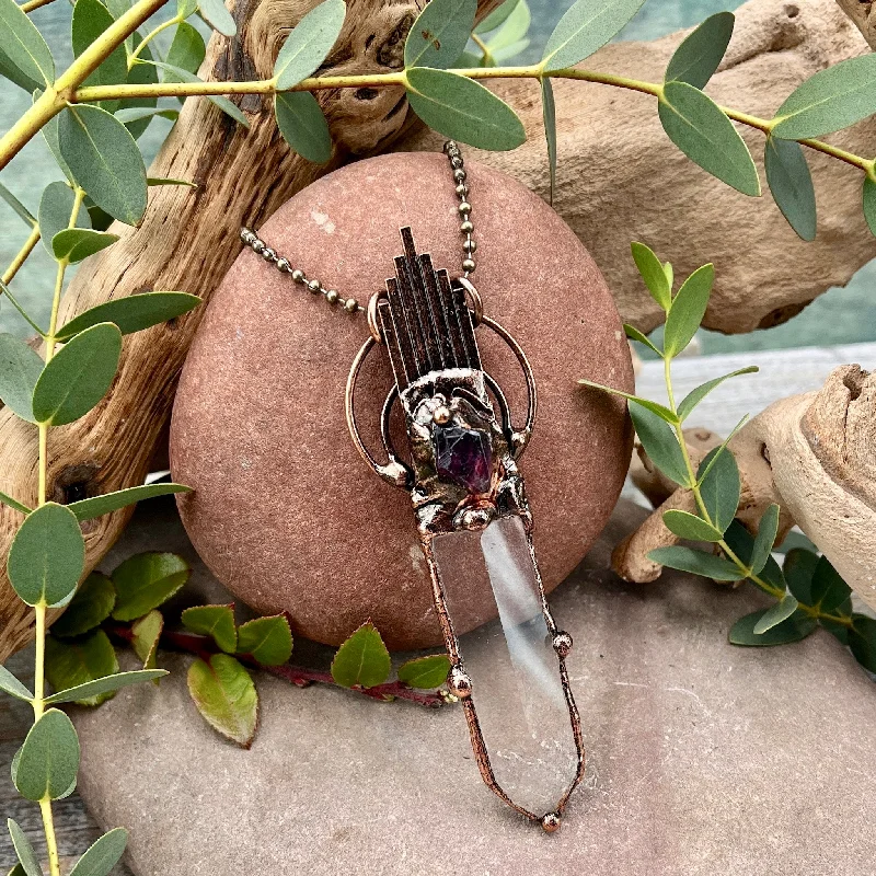 delicate pendant necklaces -Long Bronze Blade Necklace with Amethyst