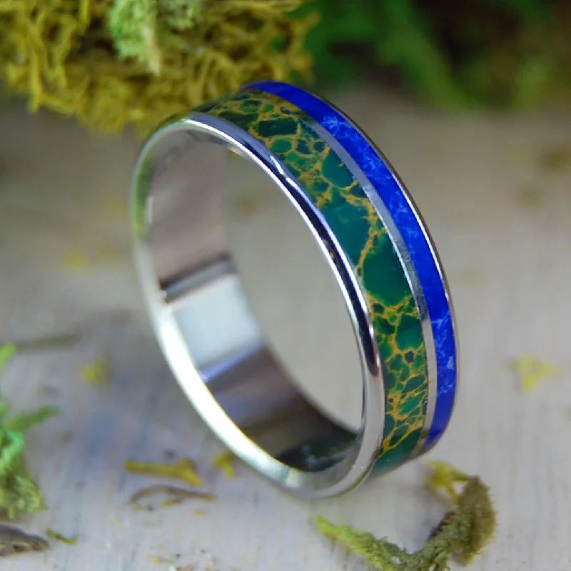 minimalist rings for women -How Green is Our Valley | Men's Sodalite Stone & Jade Wedding Ring