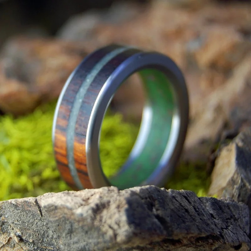 wedding rings for brides -High Under Manzanita | Men's Marijuana, Moss Agate, Manzanita Wood & Titanium Wedding Ring