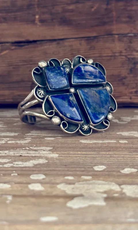 trendy bracelets for women -CHIMNEY BUTTE Sterling Silver & Blue Lapis Lazuli Navajo Cuff