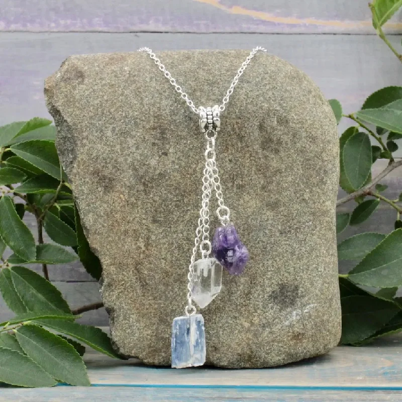 designer necklaces for women -Amethyst, Kyanite and Quartz Necklace