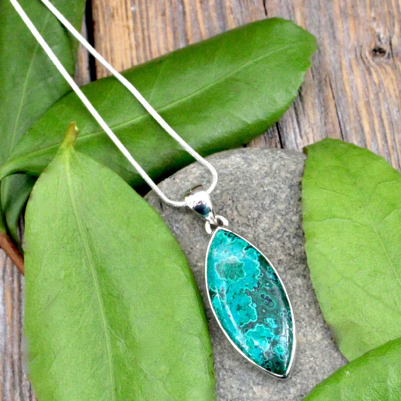 handmade gemstone necklaces -Malachite and Chrysocolla Pendant - Sterling Silver