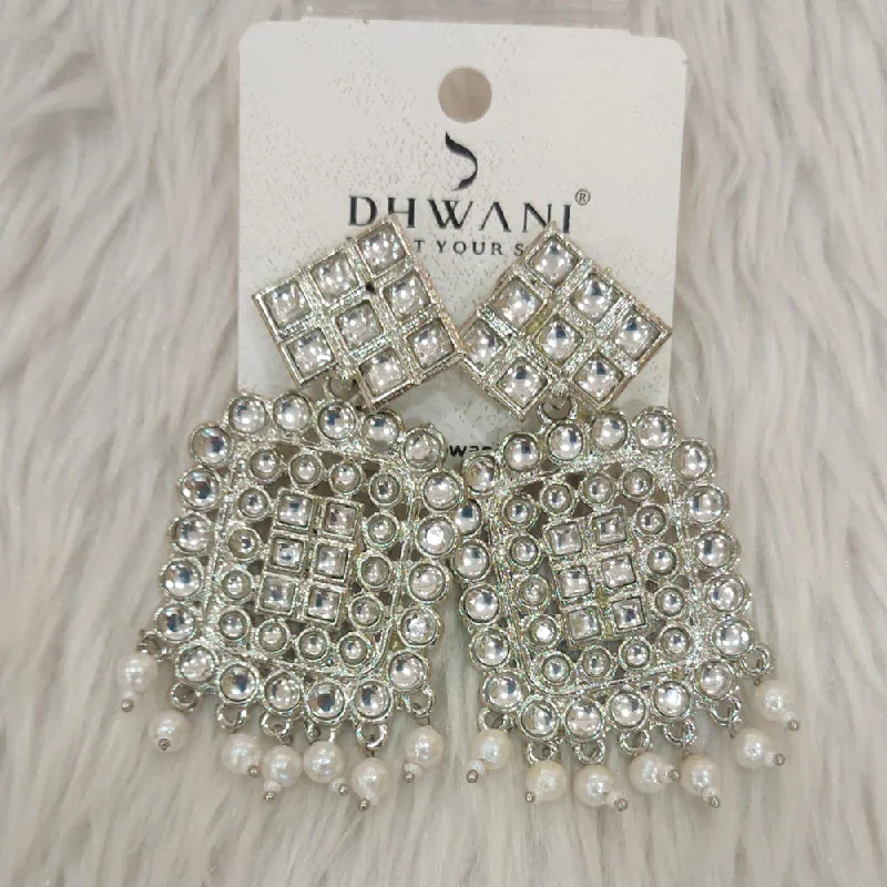 boho style earrings -Dhwani Silver Plated Kundan Stone Dangler Earrings