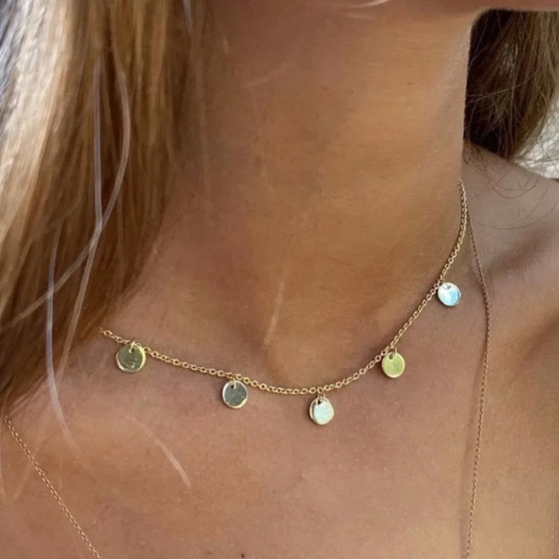 custom birthstone necklaces -multi coin necklace | 24k gold-plated