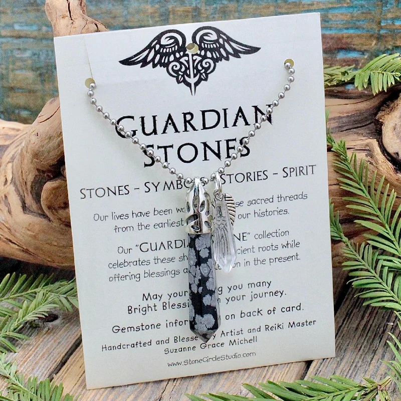 zodiac sign necklaces for women -Snowflake Obsidian Guardian Stones Necklace - Large Point