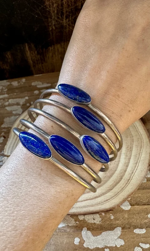 unique bangles for women -BLUE LAPIS LAZULI Sterling Silver Cuff 42g