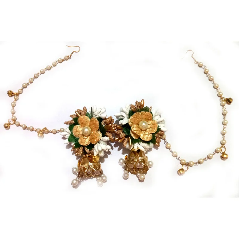 long drop earrings -Kavya's Kreation Floral Design Kan Chain Jhumki Earrings