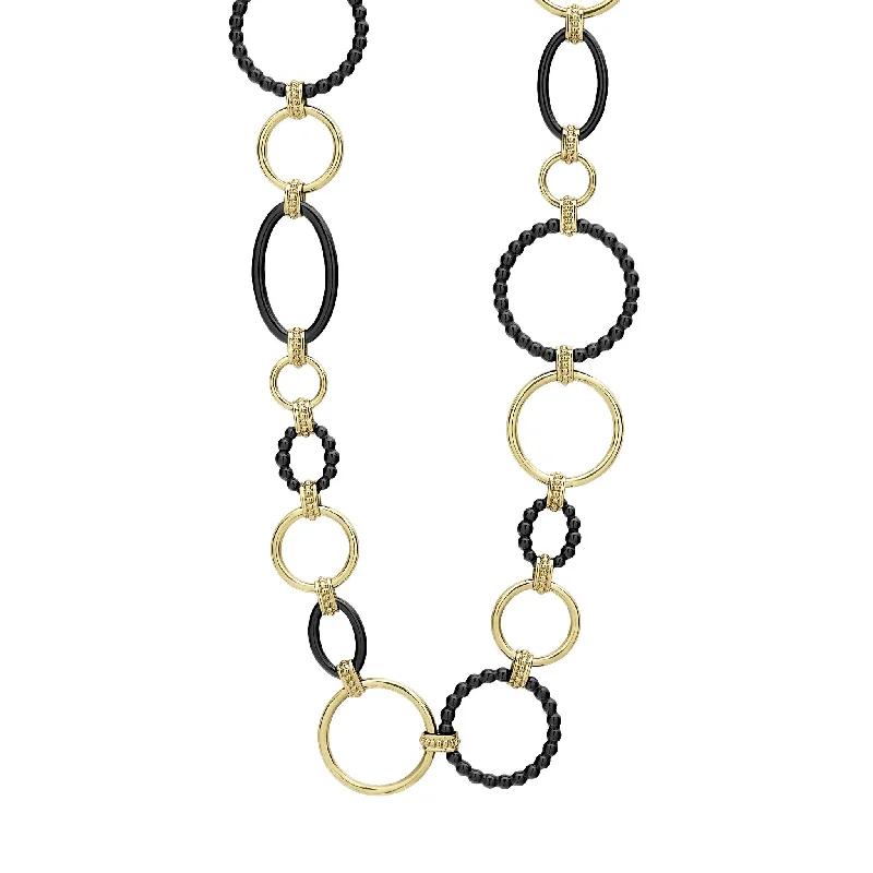 hand-made necklaces for women -Meridian 18K Gold and Black Ceramic Link Necklace | 24mm