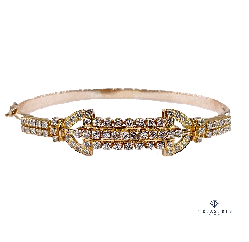 tennis bracelets for women -Vintage Late Art Deco 1.50ctw Diamond Bangle Hinged 18K Gold Bracelet